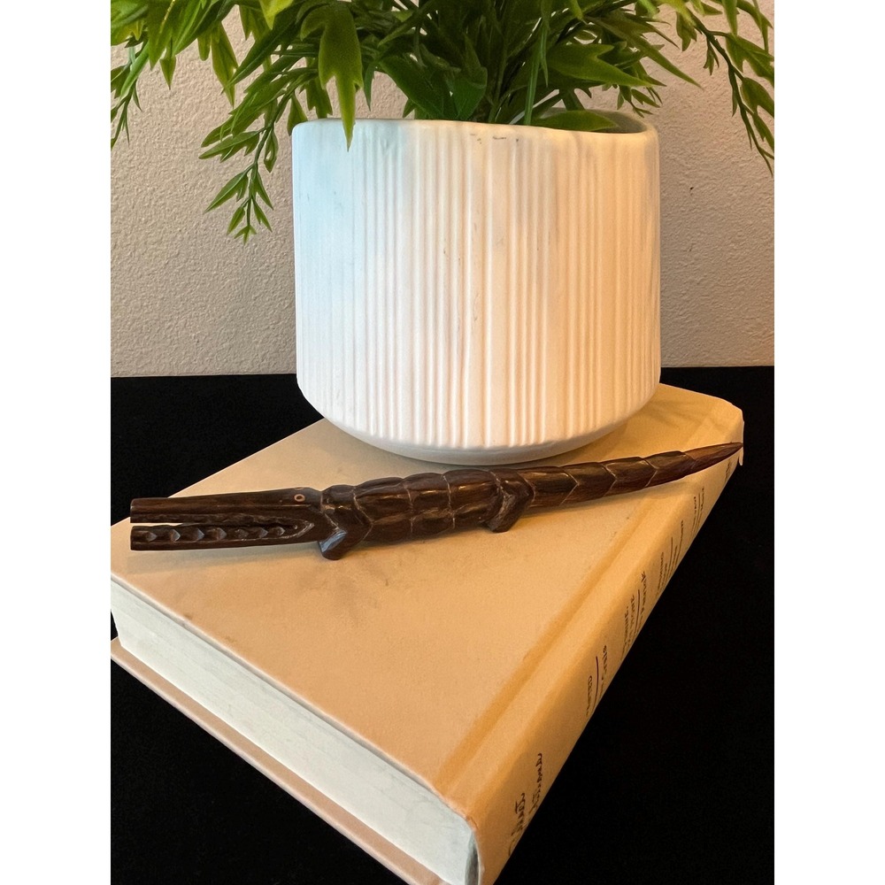Vintage Hand Carved Wood Alligator Crocodile Letter Opener Folk Art Desk Decor
